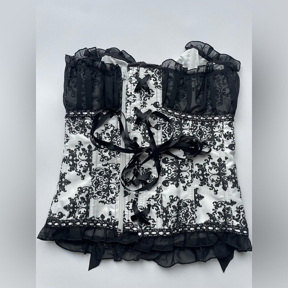 Black and White Lace Corset Top - Picture 2 of 3